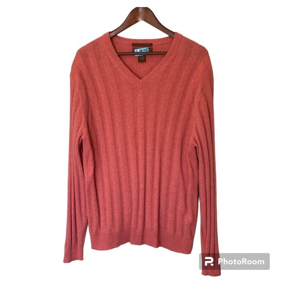 Tasso Elba Peach Coral Salmon Ribbed Cashmere Sweater Men's Size M Long Sleeve - Picture 1 of 5